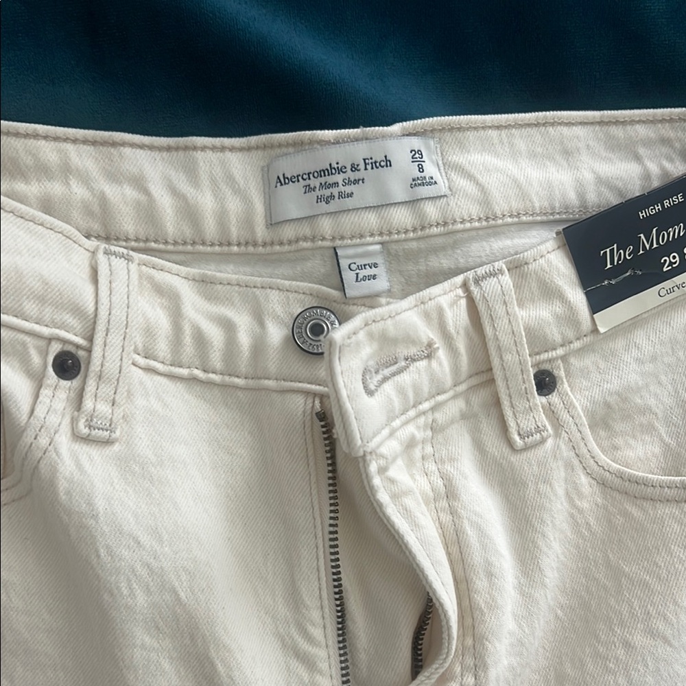 Abercrombie & Fitch Cream High-Rise Mom Jean Shorts
